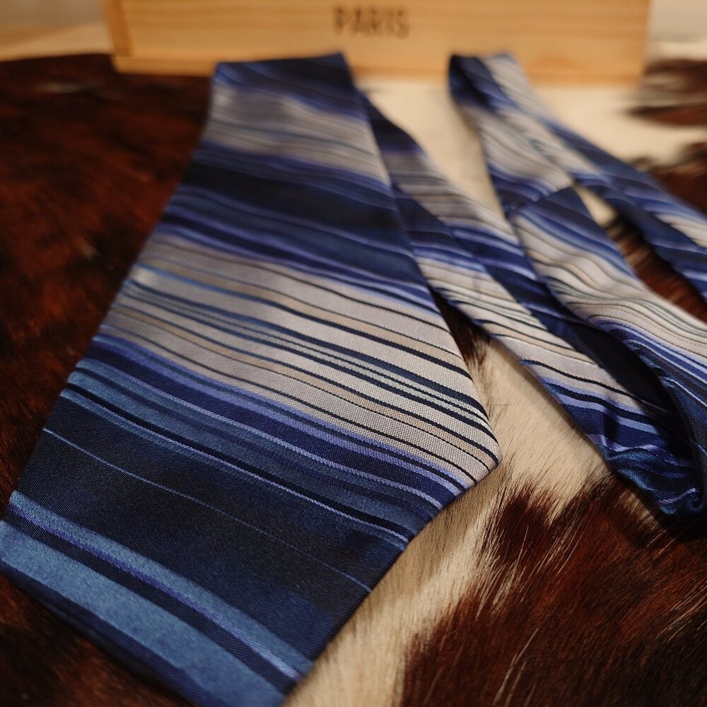 Bellissimo Blue and Grey Striped Silk Tie